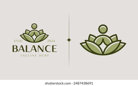 Yoga Leaf Balance Monoline Logo Template. Universal creative premium symbol. Vector illustration. Creative Minimal design template. Symbol for Corporate Business Identity