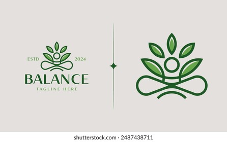 Yoga Leaf Balance Monoline Logo Template. Universal creative premium symbol. Vector illustration. Creative Minimal design template. Symbol for Corporate Business Identity