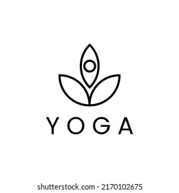 yoga with leaf combination logo, icon and vector