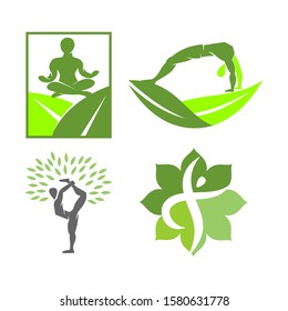 Yoga Leaf logo design emblem meditation vector illustration set
