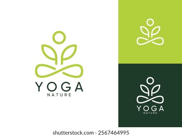 yoga leaf nature balance logo design vector concept