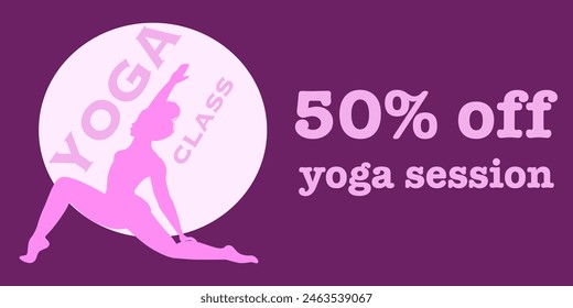 Yoga Lesson Business Card, Gift Voucher, Special Offer Discount Coupon, Flyer Template in pink colours Flat Vector Illustration