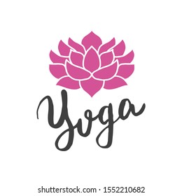 Yoga Lettering label. Calligraphic Hand Drawn yoga sketch doodle. Vector illustration.