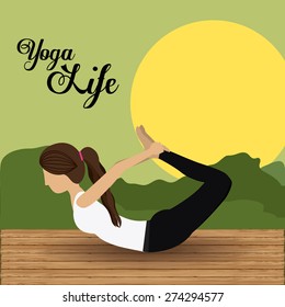 Yoga life design over landscape background, vector illustration