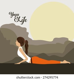 Yoga life design over landscape background, vector illustration