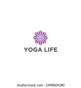 Yoga life logo, mandala simple ornament icon, wellness spa health care massage.