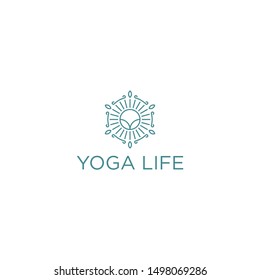Yoga life logo, mandala simple ornament icon, wellness spa health care massage.