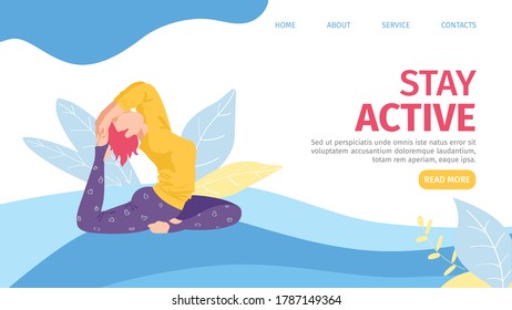 Yoga lifestyle sport, vector illustration. Woman character do exercise, flat girl person activity with asana pose and meditation. Heath balance and workout active female training, body relaxation.