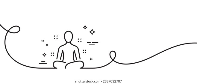 Yoga line icon. Continuous one line with curl. Meditation pose sign. Relax body and mind symbol. Yoga single outline ribbon. Loop curve pattern. Vector