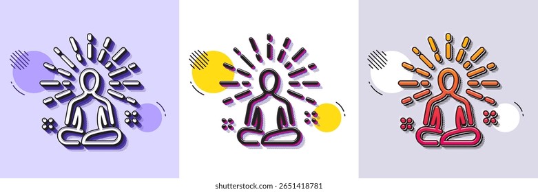 Yoga line icon. Halftone dotted pattern. Gradient icon with grain shadow. Meditation pose sign. Relax body and mind symbol. Line yoga icon. Various designs. Vector