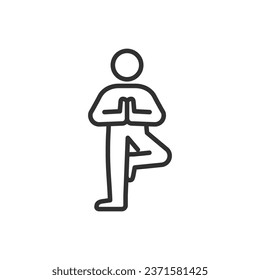 Yoga, linear icon. Person standing in Tree Pose. Line with editable stroke