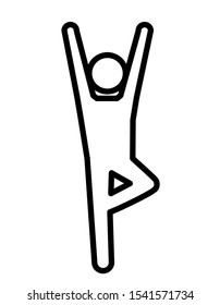 yoga linear icon. vrksasana or tree posture, vector illustration