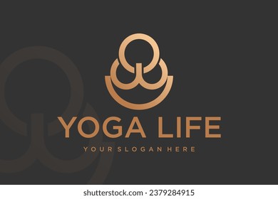 Yoga Logo abstract design vector template Linear style.Health Spa Meditation Harmony Logotype .