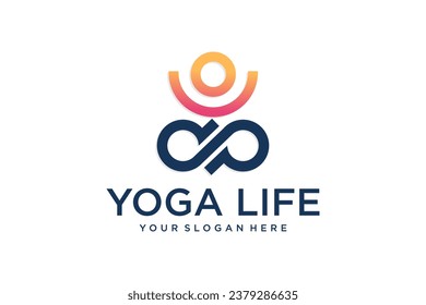 Yoga Logo abstract design vector template Linear style.Health Spa Meditation Harmony Logotype .