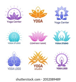 Yoga logo. Abstract ethnic symbols for yoga practice meditation icons buddah nature recent vector pictures for spa