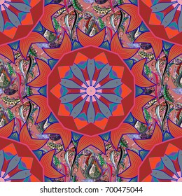 Yoga logo, background for meditation poster. Decorative round ornament. Anti-stress therapy pattern. Unusual flower oriental line. Vector outline Mandala on colorful background. Weave design element.