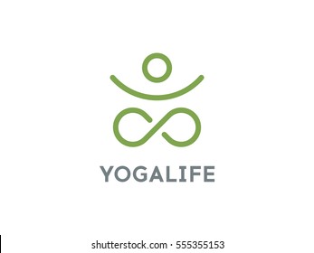 Yoga Logo concept. Linear style. Meditation Yoga Minimal Symbol. Health Spa Meditation Harmony Zen Logotype. Creative Graphic Sign design template. Lotus pose icon