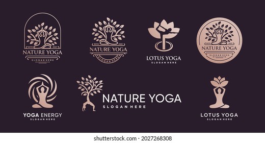 Yoga logo with creative element style Premium Vector