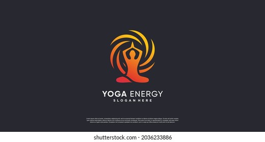 Logo de yoga con estilo de energía creativa Vector Premium