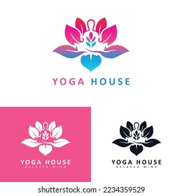 yoga logo creative template. abstract meditation man in lotus flower