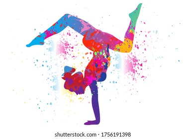 Yoga logo design. Colorful sport background. Ballerina in dance. Girl gymnast in gymnastic. Vector illustration.