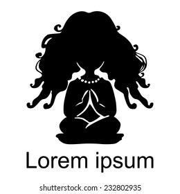 Yoga logo design. Girl black silhouette isolated on a white background and space for text