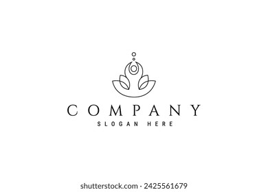 diseño del logotipo de yoga. meditación humana en la ilustración vectorial de la flor de loto en estilo de diseño lineal de contorno