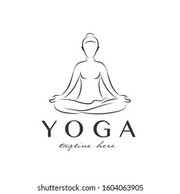 Yoga logo design linear style. human meditation vector illustration