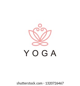 Yoga logo design love and flower combination line vector art 