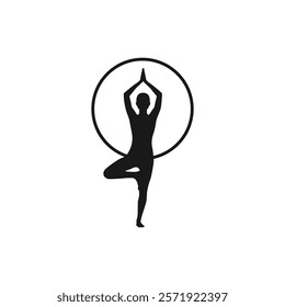 Yoga Logo Design: Yoga Posture Vector Icon for 21 June International Yoga Day. Health, Fitness and Meditation. Mindful Moves for Balance, Harmony and a Healthy Lifestyle. Spiritual, Wellness Branding.