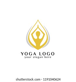 yoga logo design stock. human meditation in lotus flower vector illustration