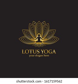 yoga logo design stock. human meditation in lotus flower vector illustration