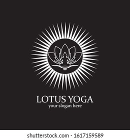 yoga logo design stock. human meditation in lotus flower vector illustration