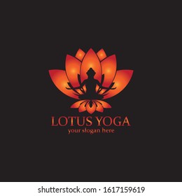 yoga logo design stock. human meditation in lotus flower vector illustration