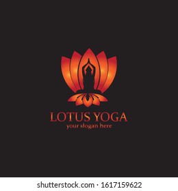 yoga logo design stock. human meditation in lotus flower vector illustration