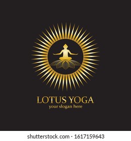 yoga logo design stock. human meditation in lotus flower vector illustration