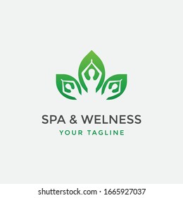 	
material de diseño del logo de yoga. meditación humana en la ilustración de los vectores de flores de loto para el spa o el icono de bienestar