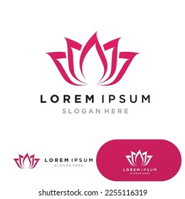 yoga logo design stock. human meditation in lotus flower vector illustration