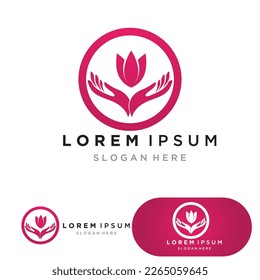 Entwurf des Yoga-Logos menschliche Meditation in Lotusblume, Vektorgrafik