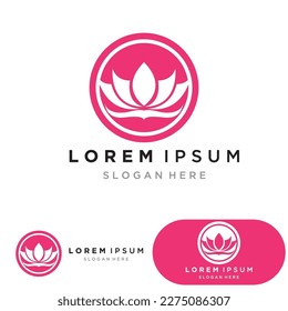 yoga logo design stock. human meditation in lotus flower vector illustration