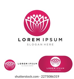 yoga logo design stock. human meditation in lotus flower vector illustration