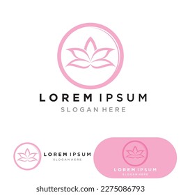 yoga logo design stock. human meditation in lotus flower vector illustration