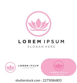 yoga logo design stock. human meditation in lotus flower vector illustration