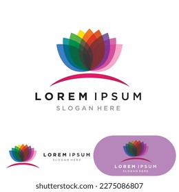 yoga logo design stock. human meditation in lotus flower vector illustration