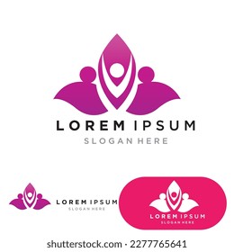 yoga logo design stock. human meditation in lotus flower vector illustration