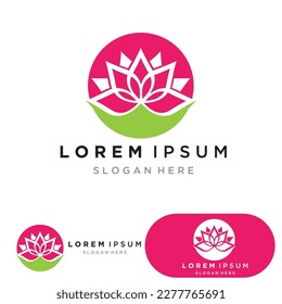 material de diseño de logotipo de yoga. meditación humana en la ilustración del vector de flores de loto