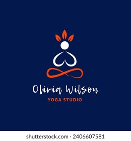 Yoga logo design stock. human meditation in lotus flower vector illustration