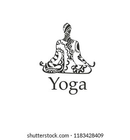 Yoga logo, label, emblem, template design in decorative style.
