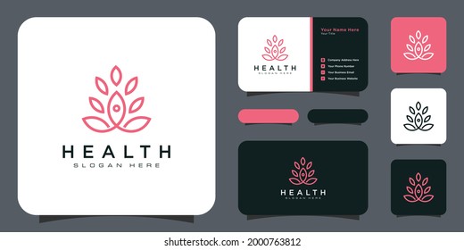 Yoga logo with leaf logo template with business card