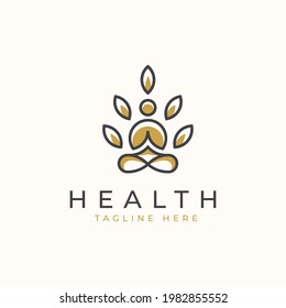 Yoga Logo mit Leaf Logo Vorlage. Vektorgrafik
